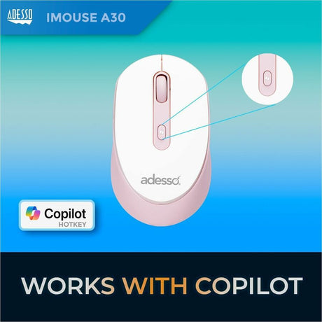 Adesso iMouse A30P Wireless Mouse with AI CoPilot Shortcut Button (Pink)