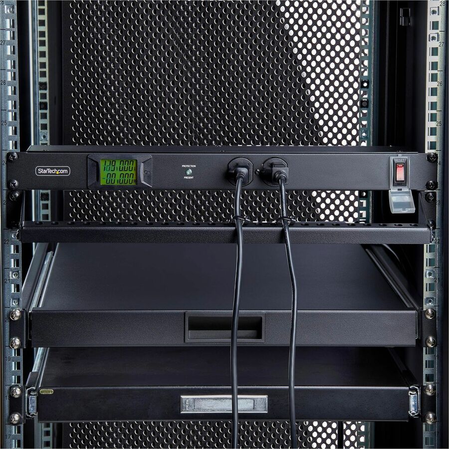 StarTech.com 12-Outlet Horizontal Rack Mount Metered PDU, 1U Server Power Strip w/Surge Protector, 125V/15A, 8ft (2.4m) Power Cord, TAA