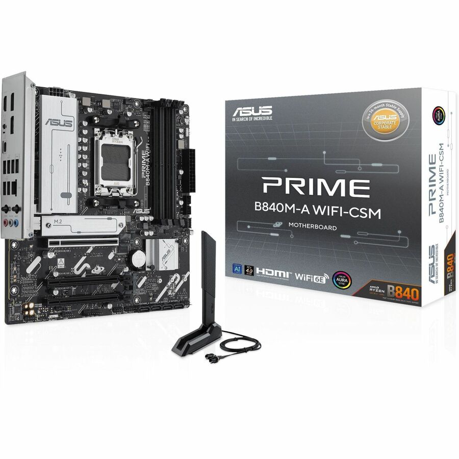 Asus Prime B840M-A WIFI-CSM Gaming Desktop Motherboard - AMD B840 Chipset - Socket AM5 - Micro ATX
