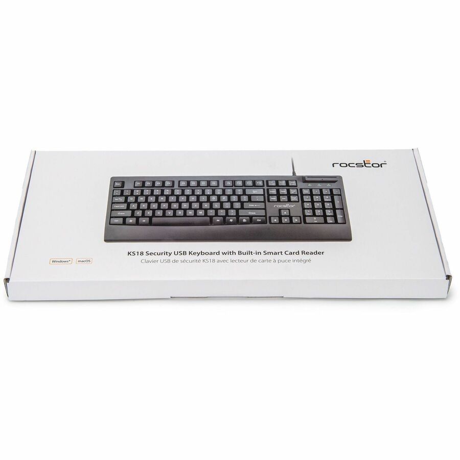 Rocstor KS18 Security USB Keyboard with Built-in Smart Card Reader -104 Keys