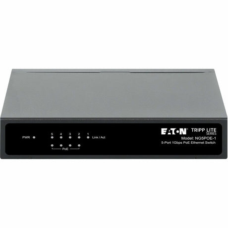 Eaton Tripp Lite Series 5-Port 10/100/1000 Mbps PoE-Powered Desktop Gigabit Ethernet Unmanaged Switch with PoE+ Pass-Through, 65W, Metal Enclosure