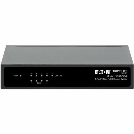 Eaton Tripp Lite Series 5-Port 10/100/1000 Mbps PoE-Powered Desktop Gigabit Ethernet Unmanaged Switch with PoE+ Pass-Through, 65W, Metal Enclosure