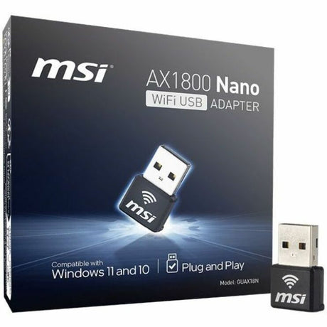 MSI GUAX18N IEEE 802.11 a/b/g/n/ac/ax Dual Band Wi-Fi Adapter for Computer/Notebook