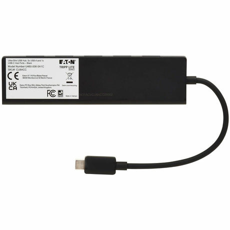 Eaton Tripp Lite Series 6-Port Slim USB Hub, USB 3.2 Gen 2 (10 Gbps) and USB-A 2.0 Hub Ports, USB-C Connector with USB-A Adapter, Black