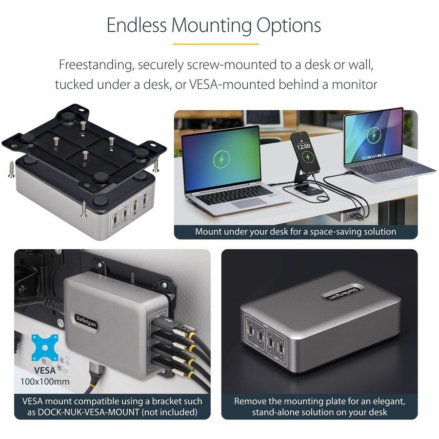StarTech.com 4-Port Multi-Device USB-C Charger, 240W Total, Single Port 140W EPR, Screw Locking Ports, Ideal for Boardrooms