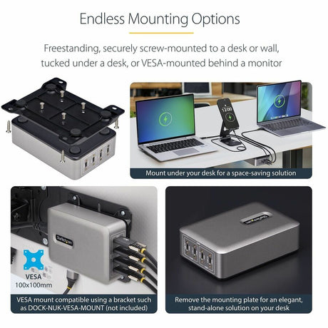 StarTech.com 4-Port Multi-Device USB-C Charger, 240W Total, Single Port 140W EPR, Screw Locking Ports, Ideal for Boardrooms
