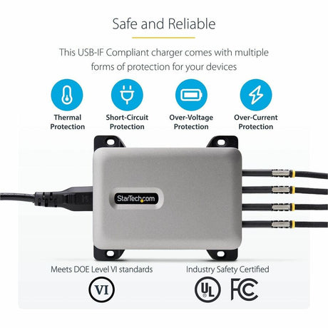 StarTech.com 4-Port Multi-Device USB-C Charger, 240W Total, Single Port 140W EPR, Screw Locking Ports, Ideal for Boardrooms