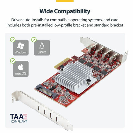 StarTech.com 4-Port USB Type-C PCIe Card, USB 3.2 10Gbps, USB-C PCI Express Expansion Card, 4x Independent USB Controllers, TAA-Compliant