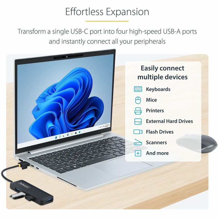 StarTech.com StarTech.com 4-Port USB-C Hub, 5Gbps, USB-C to 4x USB-A, Bus Powered, Small Travel Mini Hub, USB 3.0 Expansion Hub, Portable