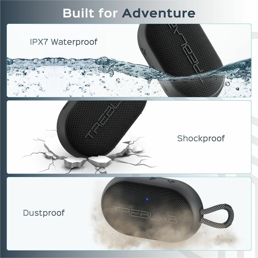 TREBLAB HD-Go - Ultra Portable Hand Held Speaker with Clip, 7W Power with Bass, 16H Playtime, IPX7 Waterproof, Built-in Mic