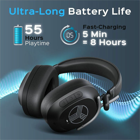 TREBLAB U5 - Hybrid Active Noise Cancelling Headphones Over-Ear Bluetooth 5.3, 55H Battery, Deep Bass, Multipoint, IPX4, Foldable, Mic for Calls