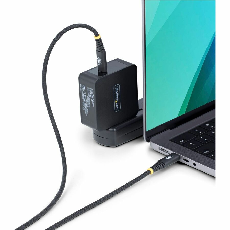 StarTech.com 3ft (91cm) USB-C Charging Cable, 240W PD EPR, Dual-Layer Silicone/Braided Jacket, Rugged USB 2.0 Laptop Charge Cord, USB-IF