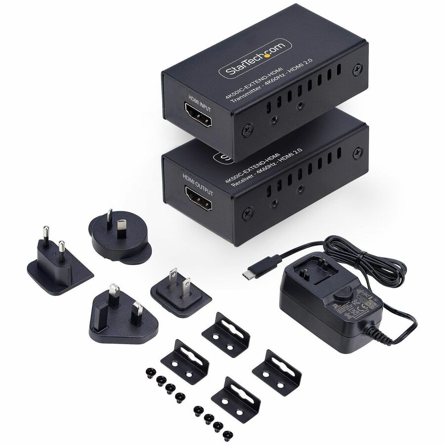 StarTech.com HDMI Extender Over CAT5e/CAT6, 4K 60Hz, Up to 200ft (60m), Transmitter and Receiver Kit, Power Over Cable