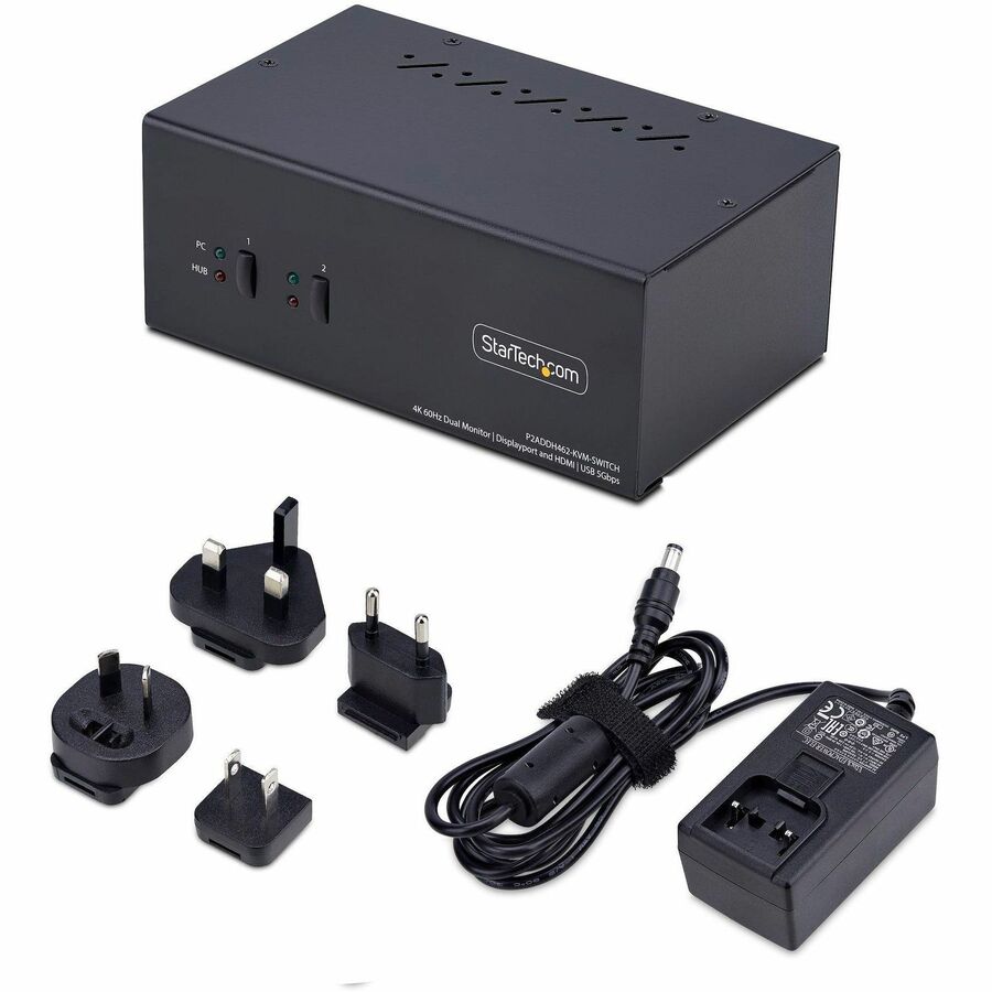 StarTech.com 2-Port Dual-Monitor DisplayPort and HDMI KVM Switch, 4K 60Hz, 2-Port USB 5Gbps Hub, 2x USB HID Ports, Hotkeys, TAA Compliant
