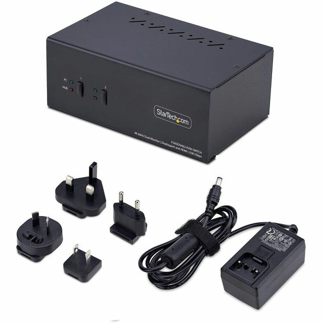 StarTech.com 2-Port Dual-Monitor DisplayPort and HDMI KVM Switch, 4K 60Hz, 2-Port USB 5Gbps Hub, 2x USB HID Ports, Hotkeys, TAA Compliant