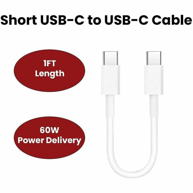 4XEM 1FT USB-C to USB-C 60W Power Delivery Cable - White