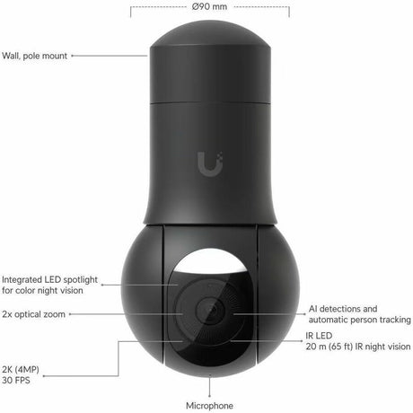 Ubiquiti UniFi G5 4 Megapixel Outdoor 2K Network Camera - Color - Compact - Black
