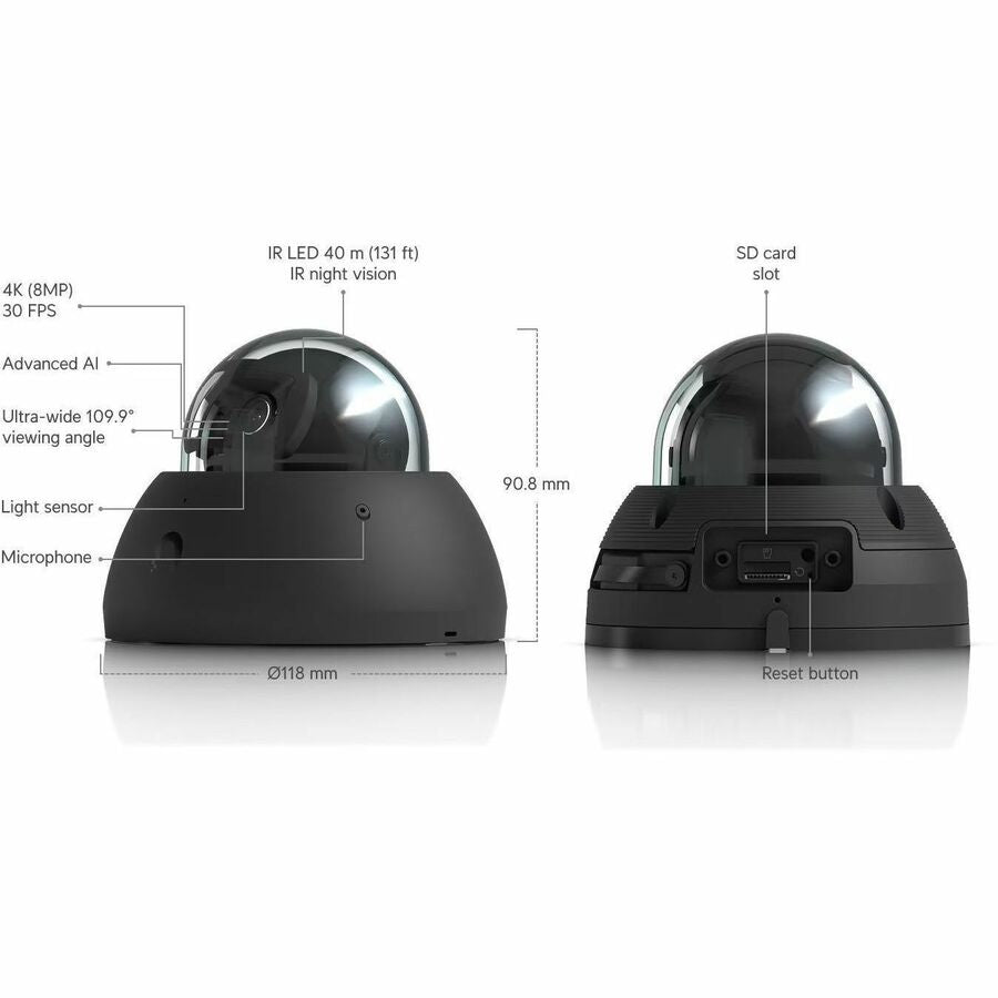 Ubiquiti UniFi 8 Megapixel 4K Network Camera - Color - Dome - Black