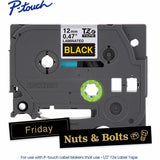 Brother Genuine P-touch TZe334 GLD on BK Label Tape, Laminated, 12mmX8m