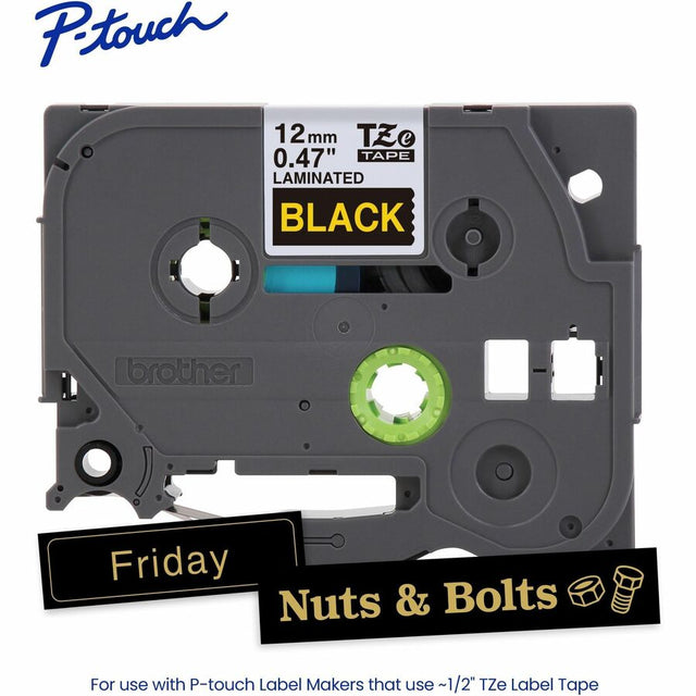 Brother Genuine P-touch TZe334 GLD on BK Label Tape, Laminated, 12mmX8m