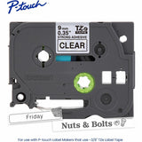 Brother Genuine P-touch TZeS121 BK on CLR Label Tape, Strong Adhesive Lam., 9mmX8m