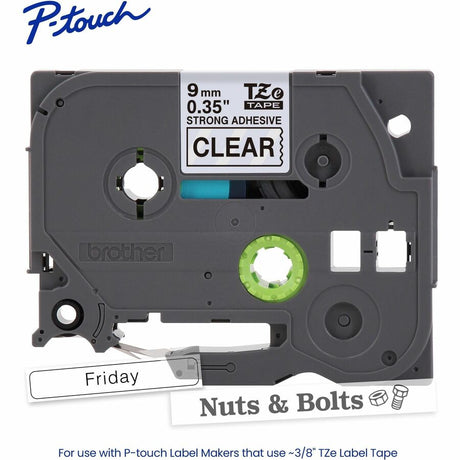 Brother Genuine P-touch TZeS121 BK on CLR Label Tape, Strong Adhesive Lam., 9mmX8m