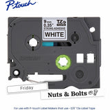 Brother Genuine P-touch TZeS221 BK on WHT Label Tape, Strong Adhesive Lam., 9mmX8m