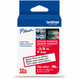 Brother Genuine P-touch TZeS221 BK on WHT Label Tape, Strong Adhesive Lam., 9mmX8m
