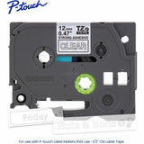 Brother Genuine P-touch TZeS135 WHT on CLR Label Tape, Strong Adhesive Lam., 12mmX8m