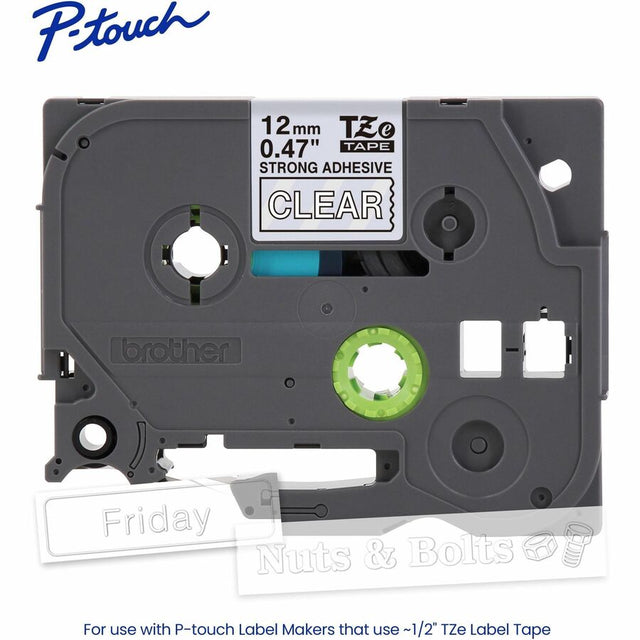 Brother Genuine P-touch TZeS135 WHT on CLR Label Tape, Strong Adhesive Lam., 12mmX8m