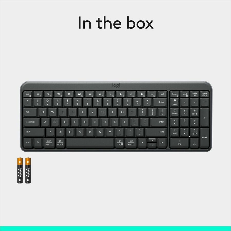 Logitech K250 Bluetooth Keyboard with Numpad, Easy Connectivity, Compact Wireless Keyboard made with Recycled Plastic, Spill-Resistant, comfortable Keys (Graphite)