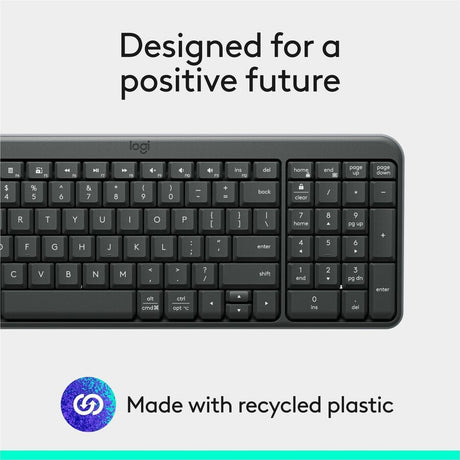Logitech K250 Bluetooth Keyboard with Numpad, Easy Connectivity, Compact Wireless Keyboard made with Recycled Plastic, Spill-Resistant, comfortable Keys (Graphite)