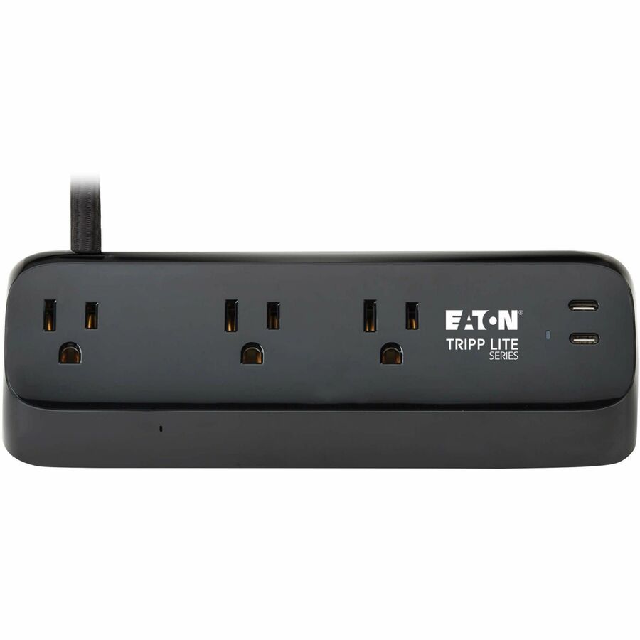 Eaton Tripp Lite Series Protect It! 3-Outlet Surge Protector with 2 USB-C Ports - 5-15R Outlets, 900 Joules, 30W PD Charging, Desk Clamp, 10 ft. (3 m) Braided Cord, Black