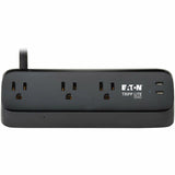 Eaton Tripp Lite Series Protect It! 3-Outlet Surge Protector with 2 USB-C Ports - 5-15R Outlets, 900 Joules, 30W PD Charging, Desk Clamp, 10 ft. (3 m) Braided Cord, Black