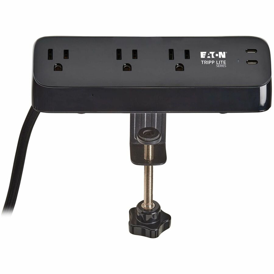 Eaton Tripp Lite Series Protect It! 3-Outlet Surge Protector with 2 USB-C Ports - 5-15R Outlets, 900 Joules, 30W PD Charging, Desk Clamp, 10 ft. (3 m) Braided Cord, Black