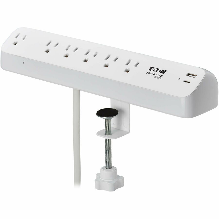 Eaton Tripp Lite Series Protect It! 6-Outlet Surge Protector with USB-A and USB-C Charging Ports - 5-15R Outlets, 900 Joules, Desk Clamp, 6 ft. (1.8 m) Cord, White