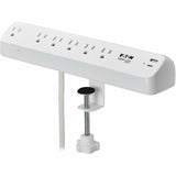Eaton Tripp Lite Series Protect It! 6-Outlet Surge Protector with USB-A and USB-C Charging Ports - 5-15R Outlets, 900 Joules, Desk Clamp, 6 ft. (1.8 m) Cord, White
