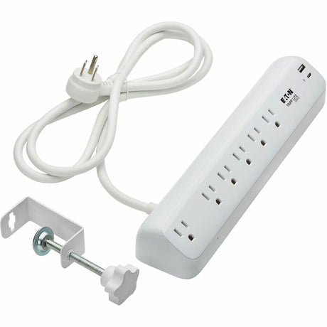 Eaton Tripp Lite Series Protect It! 6-Outlet Surge Protector with USB-A and USB-C Charging Ports - 5-15R Outlets, 900 Joules, Desk Clamp, 6 ft. (1.8 m) Cord, White