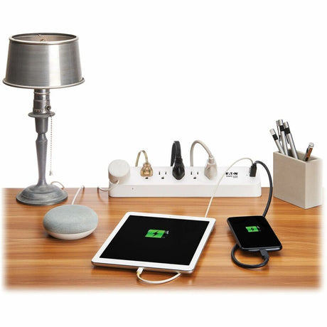 Eaton Tripp Lite Series Protect It! 6-Outlet Surge Protector with USB-A and USB-C Charging Ports - 5-15R Outlets, 900 Joules, Desk Clamp, 6 ft. (1.8 m) Cord, White