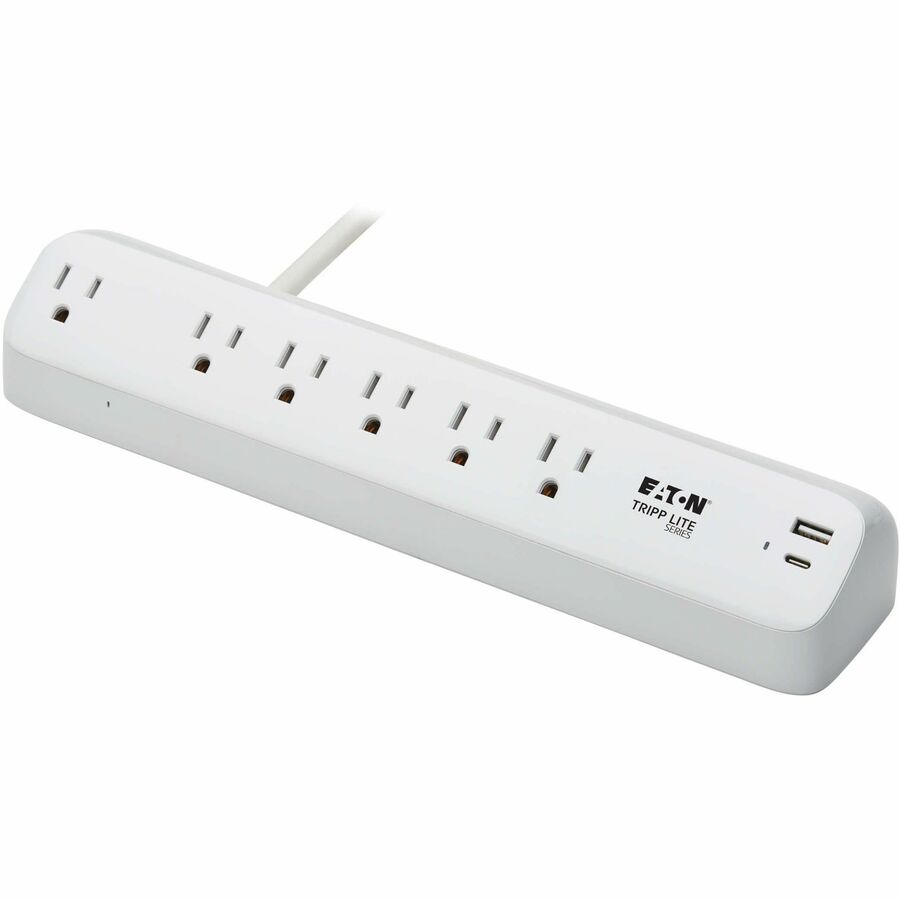 Eaton Tripp Lite Series Protect It! 6-Outlet Surge Protector with USB-A and USB-C Charging Ports - 5-15R Outlets, 900 Joules, Desk Clamp, 6 ft. (1.8 m) Cord, White