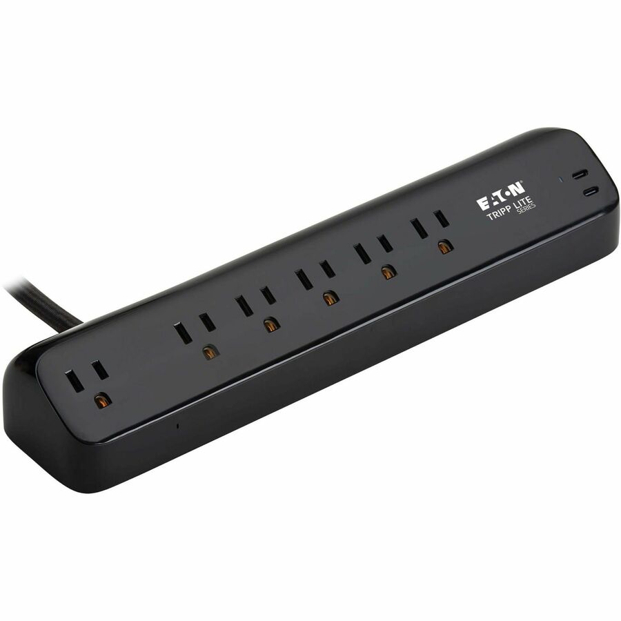 Eaton Tripp Lite Series Protect It! 6-Outlet Surge Protector with 2 USB-C Ports - 5-15R Outlets, 900 Joules, 30W PD Charging, Desk Clamp, 10 ft. (3 m) Braided Cord, Black