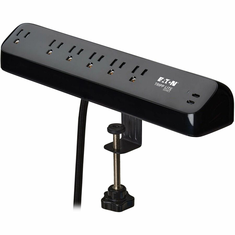 Eaton Tripp Lite Series Protect It! 6-Outlet Surge Protector with 2 USB-C Ports - 5-15R Outlets, 900 Joules, 30W PD Charging, Desk Clamp, 10 ft. (3 m) Braided Cord, Black