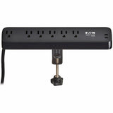 Eaton Tripp Lite Series Protect It! 6-Outlet Surge Protector with 2 USB-C Ports - 5-15R Outlets, 900 Joules, 30W PD Charging, Desk Clamp, 10 ft. (3 m) Braided Cord, Black
