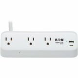 Eaton Tripp Lite Series Protect It! 3-Outlet Surge Protector with USB-A and USB-C Ports - 5-15R Outlets, 900 Joules, 20W PD Charging, Desk Clamp, 8 ft. (2.4 m) Braided Cord, White