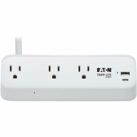 Eaton Tripp Lite Series Protect It! 3-Outlet Surge Protector with USB-A and USB-C Ports - 5-15R Outlets, 900 Joules, 20W PD Charging, Desk Clamp, 8 ft. (2.4 m) Braided Cord, White