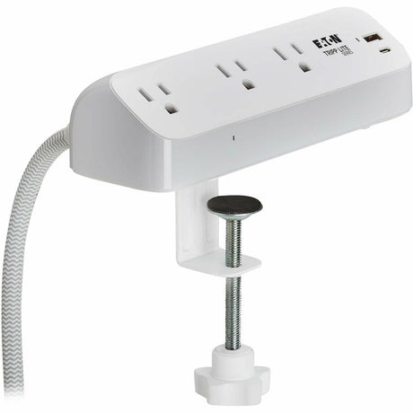 Eaton Tripp Lite Series Protect It! 3-Outlet Surge Protector with USB-A and USB-C Ports - 5-15R Outlets, 900 Joules, 20W PD Charging, Desk Clamp, 8 ft. (2.4 m) Braided Cord, White
