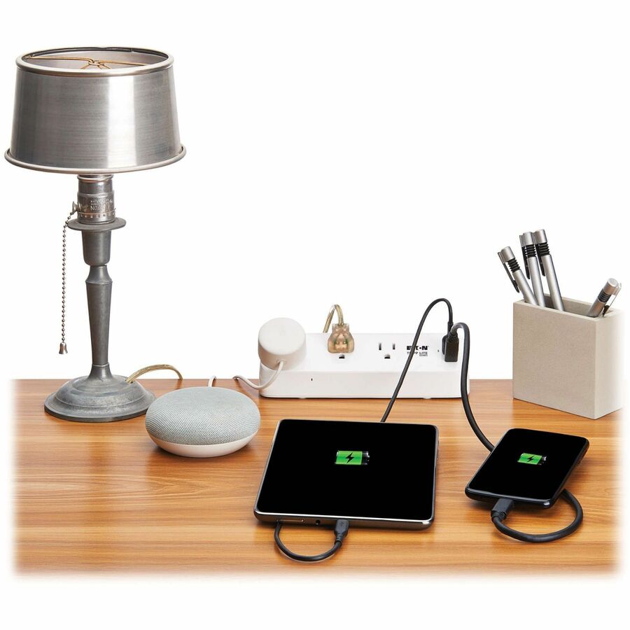 Eaton Tripp Lite Series Protect It! 3-Outlet Surge Protector with USB-A and USB-C Ports - 5-15R Outlets, 900 Joules, 20W PD Charging, Desk Clamp, 8 ft. (2.4 m) Braided Cord, White