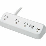 Eaton Tripp Lite Series Protect It! 3-Outlet Surge Protector with USB-A and USB-C Ports - 5-15R Outlets, 900 Joules, 20W PD Charging, Desk Clamp, 8 ft. (2.4 m) Braided Cord, White