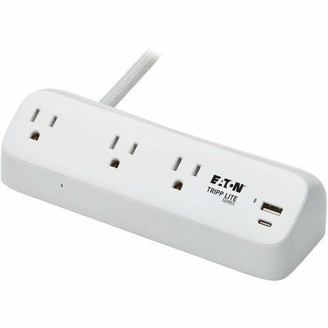 Eaton Tripp Lite Series Protect It! 3-Outlet Surge Protector with USB-A and USB-C Ports - 5-15R Outlets, 900 Joules, 20W PD Charging, Desk Clamp, 8 ft. (2.4 m) Braided Cord, White