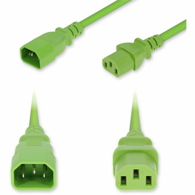 AddOn 8ft C14 Male to C13 Female Standard Commercial 18 AWG 250V at 10A PVC SJT (Service Junior Thermoplastic) Green Power Cable